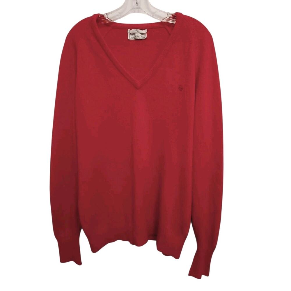 Christian Dior Pullover Sweater Men's Sz L Red V-neck Elegant Classic Preppy Vnt